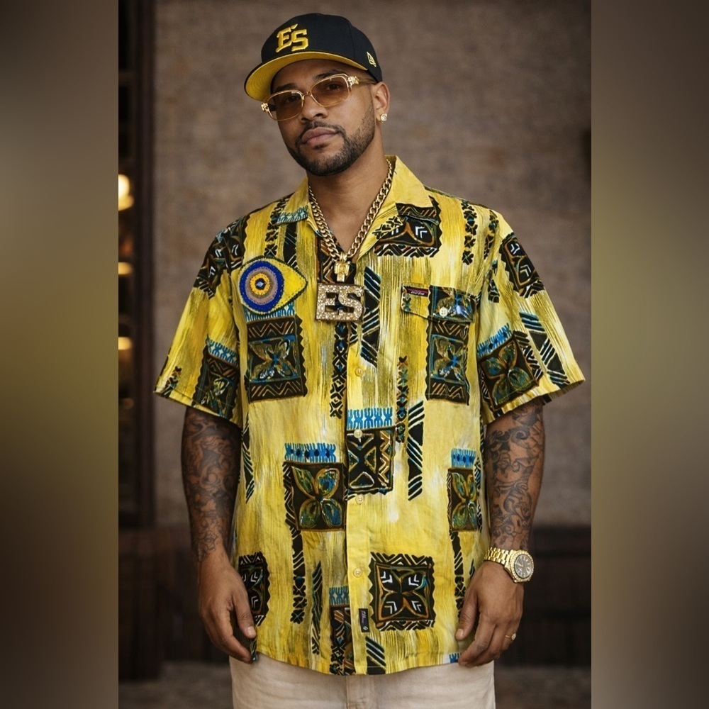 Vintage 90s Willie Esco Mens Shirt XXL Hawaiian Tribal Evil Eye Streetwear Linen